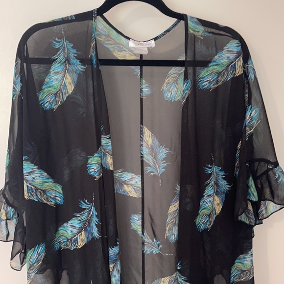 The Zig Zag Stripe sheer black feather kimono - Picture 3 of 12